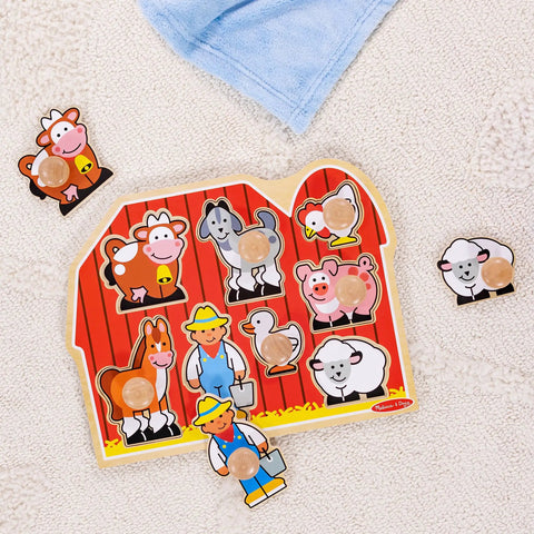Farm Animals Jumbo Knob Puzzle For Toddlers Wooden Peg Puzzle For Early Learning Shape Recognition Cow Pig Horse Scene