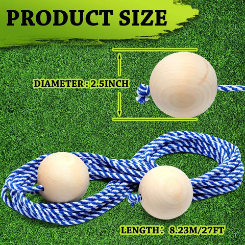 Two Sets 27 Feet Cornhole Distance Setup Tool Measuring Device for Boards with Blue Rope Cornhole Accessories for Accurate Backyard Toss and Competitive Play, 2.5-inch wood balls