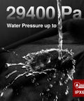 Two Bike Rack Cover For Car Hitch Waterproof 600D showing high water pressure resistance up to 29400 Pa with IPX6 rating