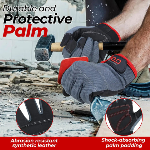 Mens Work Gloves With Touch Screen Fingertips, Synthetic Leather Utility Gloves, Flexible Breathable Back, Padded Knuckles And Palm, Durable Grip, Size Large