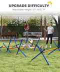 Dog jumping over hurdles in 4 Piece Dog Agility Course Set With Adjustable Height Hurdles, Portable Carry Bag, Durable Orange Jump Obstacles