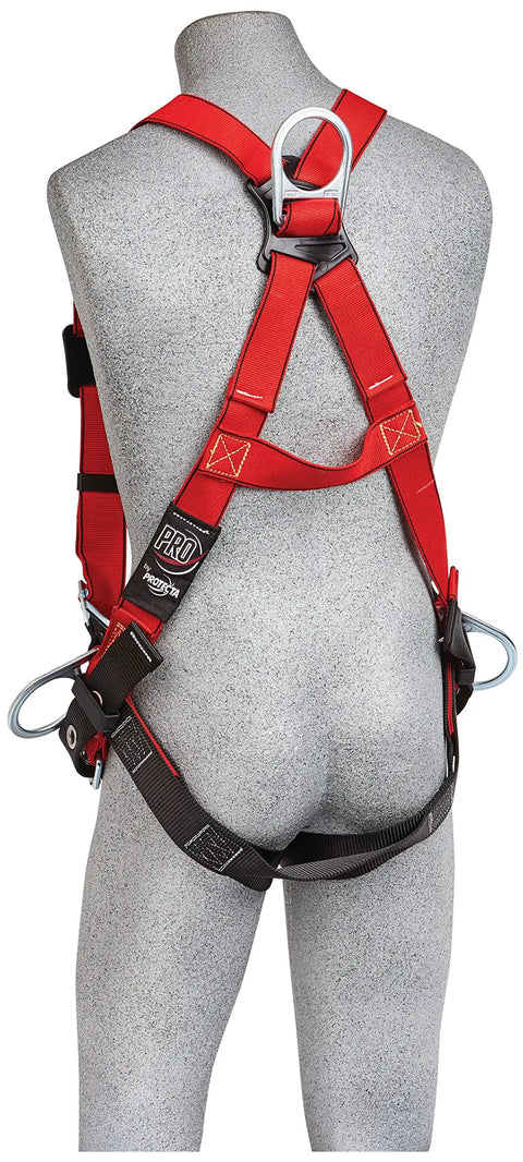 Welders Fall Protection Full Body Harness With 5 Point Fit And 3 D Rings Tongue Buckles 420 Pound Capacity Medium Large Red Black