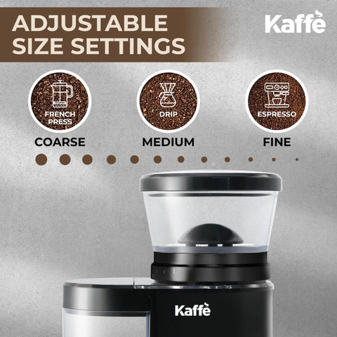 Adjustable size settings for Level Up Your Coffee Game With This Heavy Duty Electric Flat Burr Grinder in matte black.