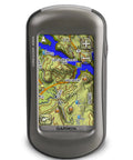 Oregon 450t Handheld GPS Navigator with preloaded topo maps displaying terrain on a 3-inch color touchscreen for outdoor explorers