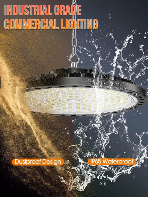 UFO LED High Bay Light 200W 28000Lm Ultra Bright High Bay Shop Light With US Plug Six Point Five Foot Cable, water and dust resistant