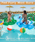 People in a pool with 4 Pack 20 Inch Rainbow Beach Balls Large Inflatable Pool Toys For Parties Decorations For Adults And Kids
