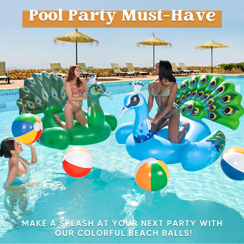 People in a pool with 4 Pack 20 Inch Rainbow Beach Balls Large Inflatable Pool Toys For Parties Decorations For Adults And Kids