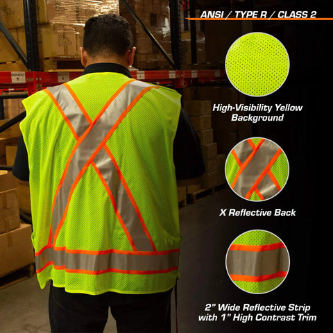 Five Point Breakaway High Visibility Safety Vest Type R Class 2 Large With 2 Inch Reflective Strips shown from back angle
