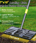 Heavy Duty Lawn Leveling Rake With 17 Inch By 10 Inch Stainless Steel Ground Plate And 60 Inch Handle For Anti Flipping Operation, Pro Grade For Leveling Topsoil, Sand, Compost, Grass Seed, Yard Landscaping And Golf Field Use displayed on grass.