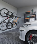 Swivel Bike Wall Mount 4 Pack Space Saving Vertical Bike Rack For Garage And Apartment installed with bicycles hanging
