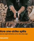 Person using 36 Inch Heavy Duty Wood Splitting Axe With Shock Absorbing Handle And Forged Steel Blade For Medium To Large Logs
