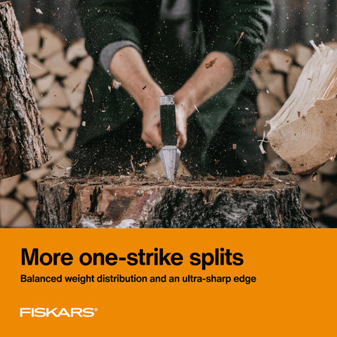 Person using 36 Inch Heavy Duty Wood Splitting Axe With Shock Absorbing Handle And Forged Steel Blade For Medium To Large Logs