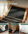 No Slip Carpet Stair Treads 8 By 30 Inches Pack Of 28 With Reusable Adhesive shown on wooden stairs, anti skid grip rug black.