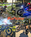 Badass Heavy Duty Beast Mode Electric Bike For Adults, 5600W Dual Motor, 60V 80Ah Battery With 240 Mile Range, 50 Mph Speed, 26x4.0 Fat Tire Full Suspension Ebike on display in a park.