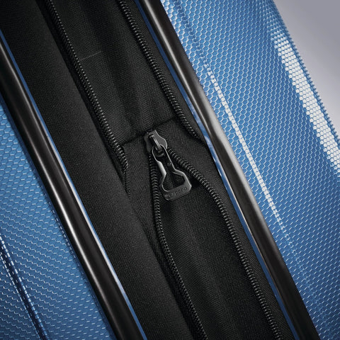 Zipper detail on Lightweight 3-Piece Polycarbonate Spinner Suitcase Set With 4 Smooth Spinner Wheels, Scratch-Resistant Honeycomb Exterior