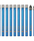 10-pack blue diamond hole saw drill bits, 6 mm diameter, round shanks for dry drilling on porcelain tile and stone.