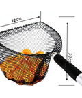 Extendable Ball Picker For Golf And Table Tennis Balls, One Hand Grab, Aluminum Alloy Frame With Nylon Net, close-up with dimensions