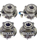 Front And Rear Wheel Bearing And Hub Assembly Kit For Equinox And Terrain AWD OEM Grade Replacement displayed in set of four.