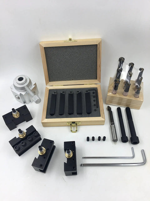 Quick Change Tool Post Holder Set Pro Grade With Nine Pieces Three Eighths Inch Boring Bar And Five Indexable Carbide Inserts Kit