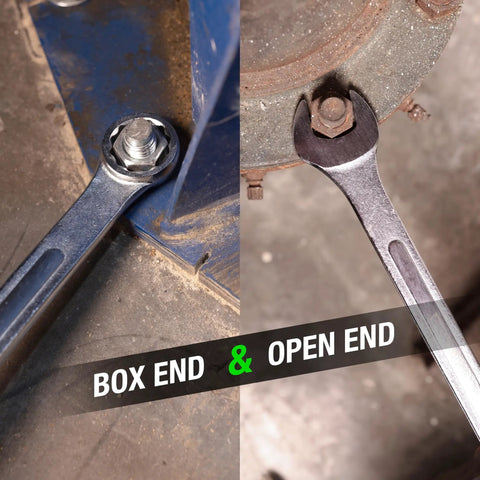 Box end and open end views of 40mm Jumbo Metric Combination Wrench Set With Chrome Plated Finish Beefy Jaws For Auto And Mechanic Jobs