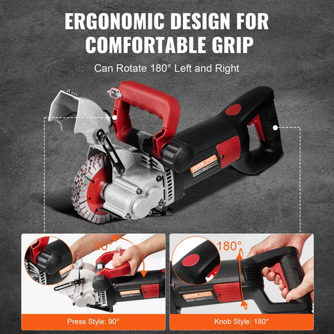Powerful 4800W Wall Chaser with ergonomic design and 180° rotating handle, includes laser guide and pro grade saw blades