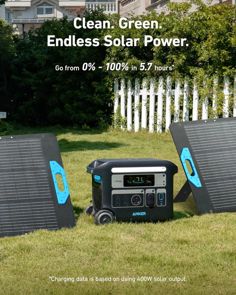 SOLIX F2000 Portable Power Station 2400W Solar Generator With LiFePO4 Battery GaNPrime set up in sunny backyard