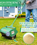 Rolling Lawn Aerator For Easy Lawn Care, Heavy Duty Push Spike Aerator Up To 55 Lbs shown in garden next to home.