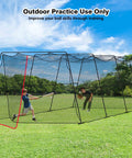 Backyard Baseball Batting Cage With Net And Frame 30Ft Or 40Ft Size in use for practice outdoors in sunny field