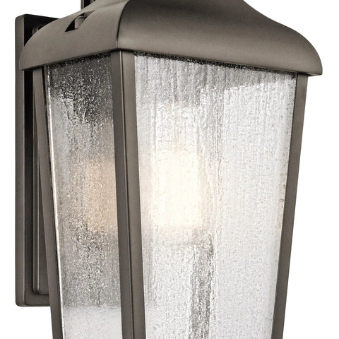 Forestdale 14.75 Inch One Light Outdoor Wall Lantern With Clear Seeded Glass In Olde Bronze Finish, close-up view