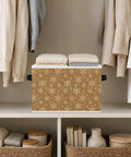 Pretty Dang Handy Foldable Storage Bins With Reinforced Handles Keep Your Space Knockout Clean And Clutter Free Packs A Cool Winter Snowflake Vibe, filled with folded clothing on a shelf.