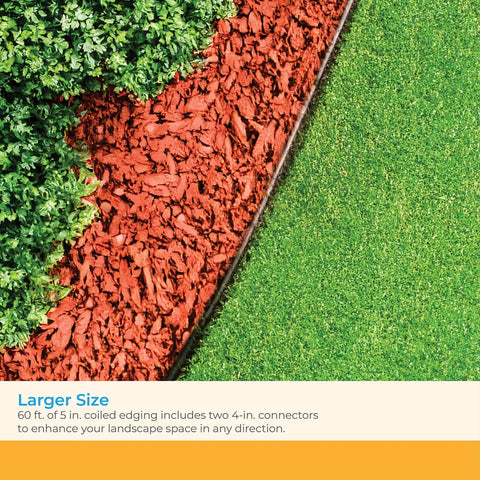 Pro Grade Landscape Edging Coil With Double Ridge Design For Flexible Sixty-Foot Roll For Gardens, Flower Beds, And Pathways Black Finish Made In The USA bordering grass and mulch