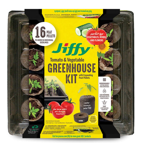 Seed Starting Greenhouse Kit For Tomatoes And Vegetables, 16 Biodegradable Expanding Peat Pellets packaging