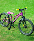 Purple children's bike on grass, suitable for All-Around 24x1.75 to 2.125 Bike Inner Tubes 2 Pack With AV Schrader Valve For City Road