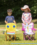 Children outdoors with Giddy Buggy Kid-Sized Folding Lawn And Camping Chair With Cup Holder next to butterfly chair