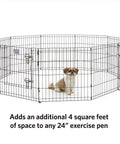 Universal Pet Playpen 2 Panel Extension Kit for Metal 24 Inch Dog Pens with four feet of space, includes thumb snaps and ground stakes.