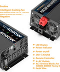 4000W Pure Sine Wave Power Inverter 12V To 110V And 120V AC With Remote, 8000W Peak, showing LED display and cooling fan