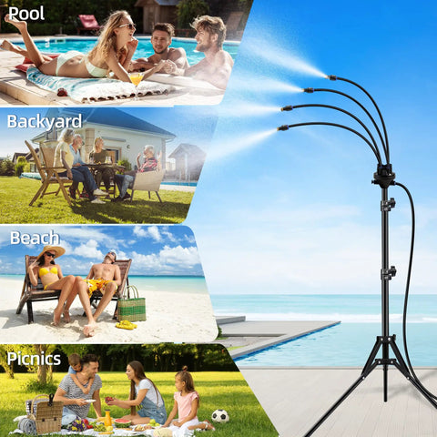 Portable Outdoor Patio Misting System With 15L Water Bucket, 5.3 Ft Adjustable Height Standing Mister, Rechargeable 3000mAh Pump