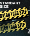 Watch Your Step Adhesive Vinyl Stickers Pack Two Count 10x3 Inch Bright Yellow And Black Hazard Signage For Doors Stairs Thresholds And Public Spaces, 2 pcs