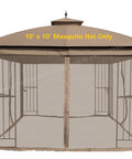 Universal 10x10 Gazebo Mosquito Netting Replacement Tan, Netting Only With Tan Fabric Trim, Zippers On Each Side