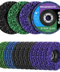 12 Pack 4 Inch Paint Stripping Discs With 5/8 Inch Arbor, 4 Color Variants, displayed in stacks showing texture and color