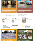 Clear Fluoropolymer Sealer That Penetrates To Stop Oil And Stains On Concrete Marble And Terrazzo Perfect For Driveways And Patios Exterior And Interior Use Stain Resistant Breathable UV Safe Non Yellowing Sealant 5 Gallons product brochure with application examples.