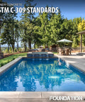 Outdoor pool area featuring a patio, trees, and water, showcasing Water Based Acrylic Concrete Sealer And Paver Protector With Cure And Seal Formula Low Gloss Guard 5 Gallon Barrel Hardcore Blend For Driveways Tough As Nails Finish.