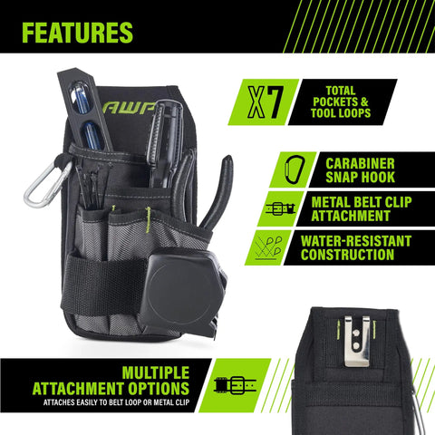 Pro Grade Tool Pouch With Seven Pockets For Electricians Rugged Multi Pocket Organizer For Quick Tool Access Durable Black Pouch For Belt Or Tool Box Professional Gear For Efficient On Site Organization
