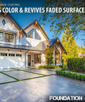 5 Gallon High Gloss Wet Look Solvent Based Acrylic Concrete Sealer and Paver Sealer on a decorative driveway with grass accents.