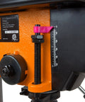 Close-up of 2.3-Amp 8-Inch Cast-Iron Benchtop Drill Press With 5 Speed Settings showing the control panel in black and orange.