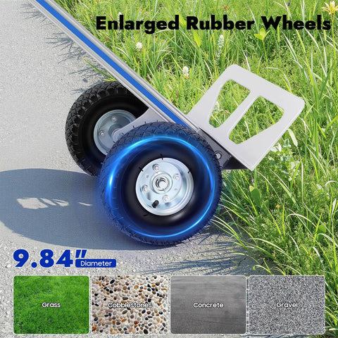 Heavy Duty Aluminum Alloy Hand Truck With 500 Lb Capacity Rolling Dolly Cart With Enlarged Rubber Wheels on Various Surfaces