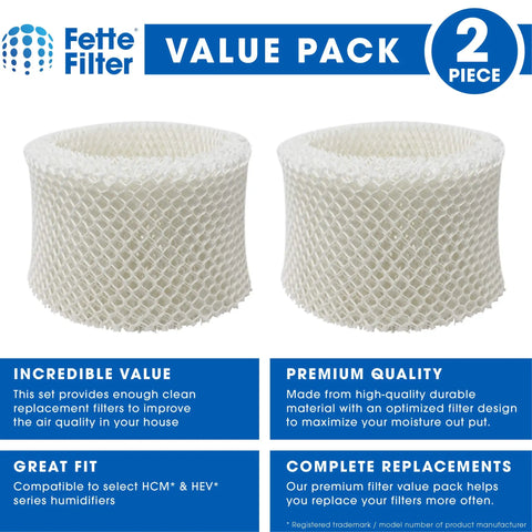 Two Pack Premium Humidifier Wicking Filter For Select HCM Series Cool Mist Humidifiers Replacement Filter Compatible With HCM300T HCM305T HCM310T HCM350 And More Easy Fit Durable Performance Great Moisture Control