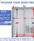 Image showing magnetic fiberglass door screen with 72x80 inch fit, highlighting measurement for installation advice.