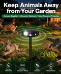 Solar Ultrasonic Animal Repeller With Motion Sensor Light Outdoor Deterrent To Keep Deer Raccoons Squirrels Rabbits Skunks Out Of Your Garden, solar stake in raised bed