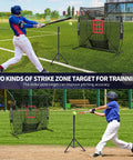 7x7 Ft Extra Large Baseball And Softball Training Net With Batting Tee, Heavy Duty Steel Frame, Oversized Hitting Zone